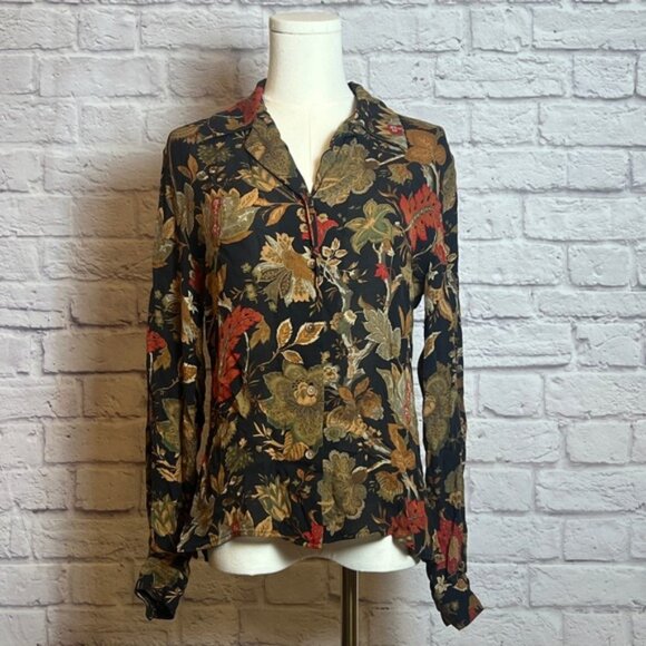 Ann May 100% Silk Floral Print Blouse Women's Small - Picture 1 of 6